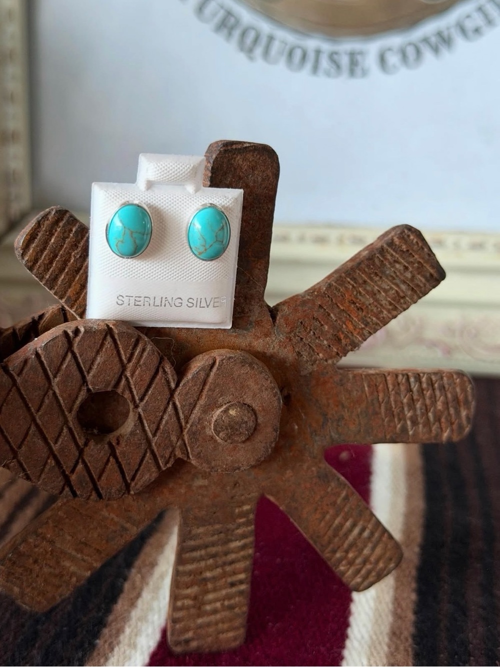 Sterling Silver Turquoise Native  Oval Stud Earrings